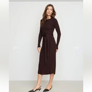 NWOT Modern Citizen Carmen Tie-Front Ribbed Dress in Brown | Large
